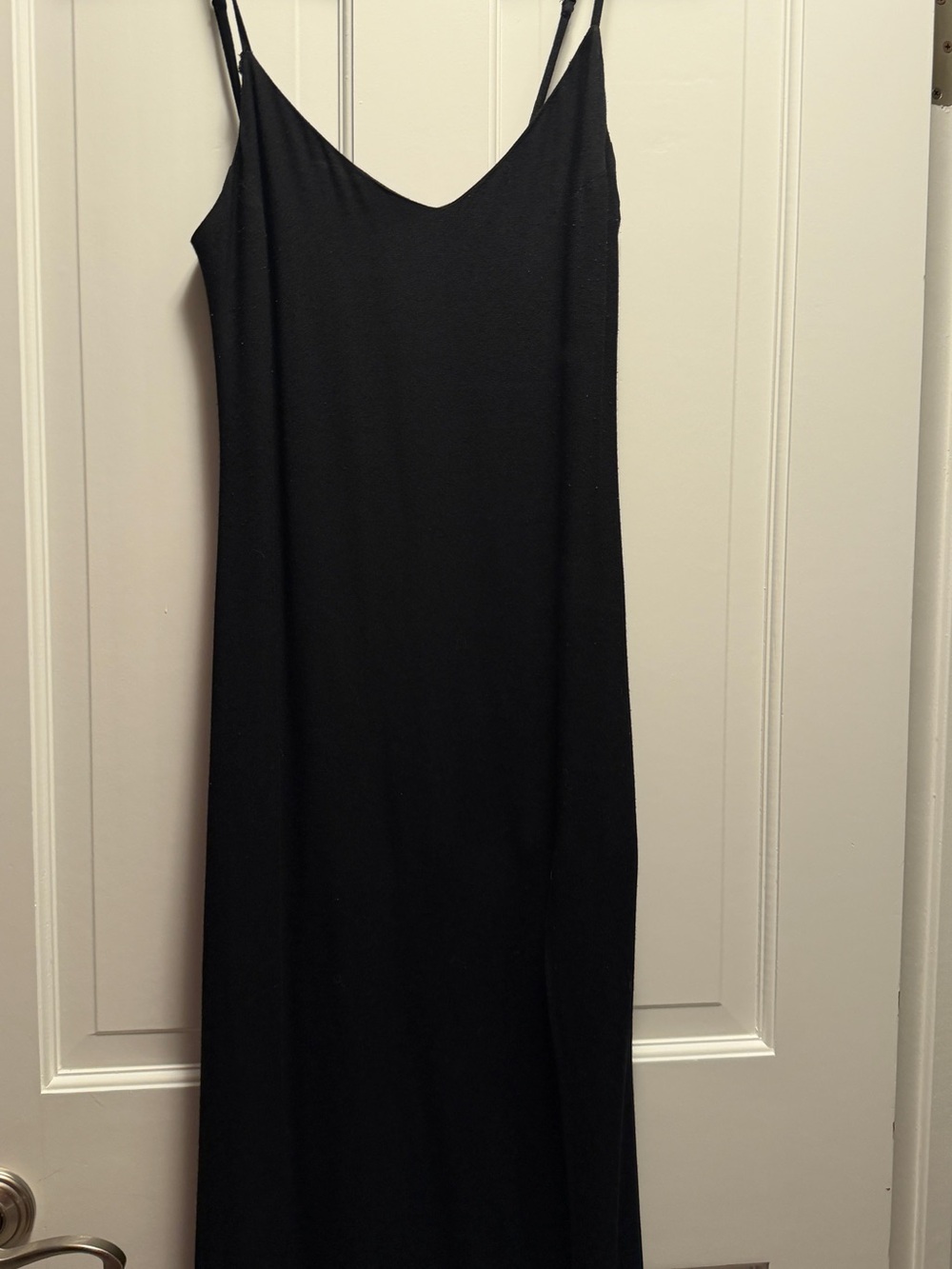 Reformation Black Slip Midi Dress with Spaghetti Straps